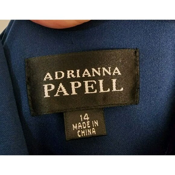 Adrianna Papell Dark Blue Iridescent Jeweled Tiered Skirt Cocktail Dress Size 14 - Picture 3 of 6